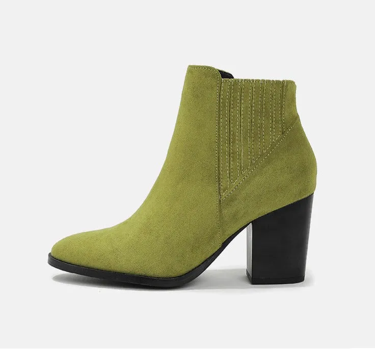 Pointed Toe Block Square Heel Ankle Boots