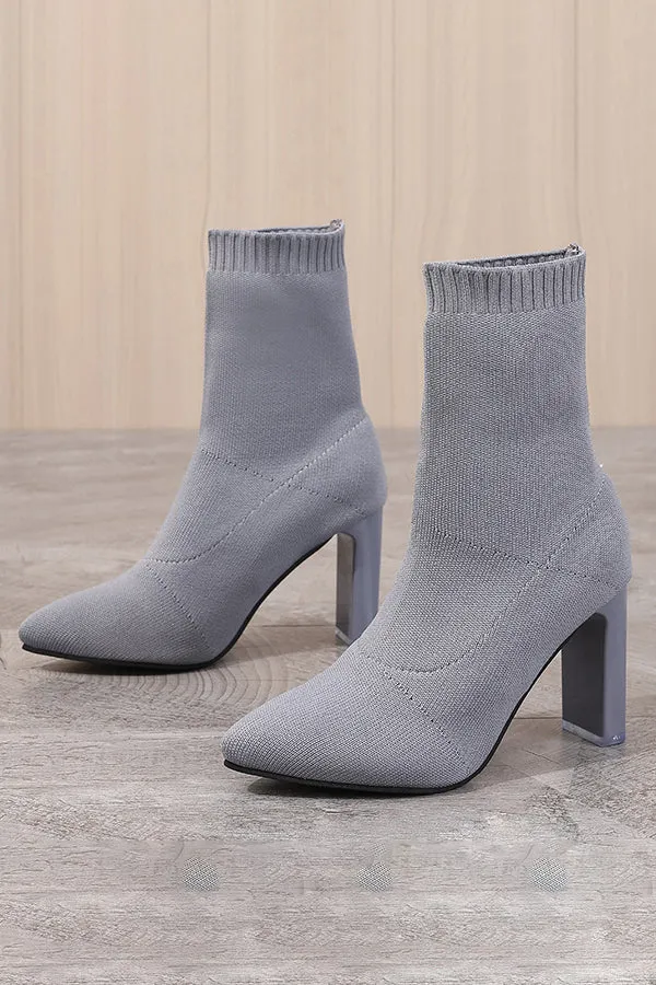 Pointed Toe Fly Knit Mid-calf Boots