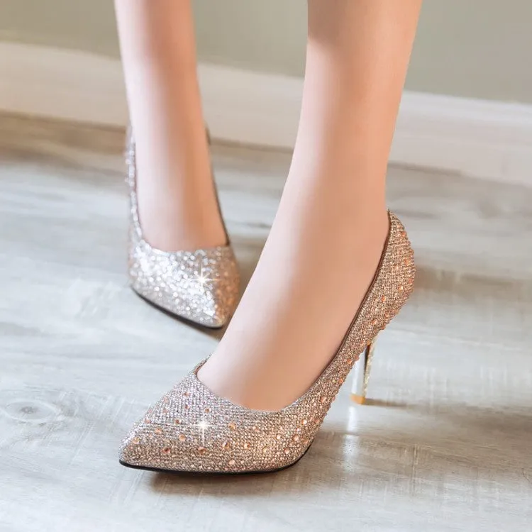 Pointed Toe Rhinestone Pumps Women Stiletto High Heels Wedding Shoes 6031