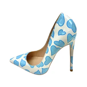 Pre Order:  Blue Heart Printed Pointed-Toe Pumps Shoes