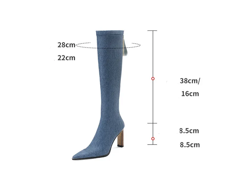 Pre Order:  Denim Back-Zip High Heels Boots