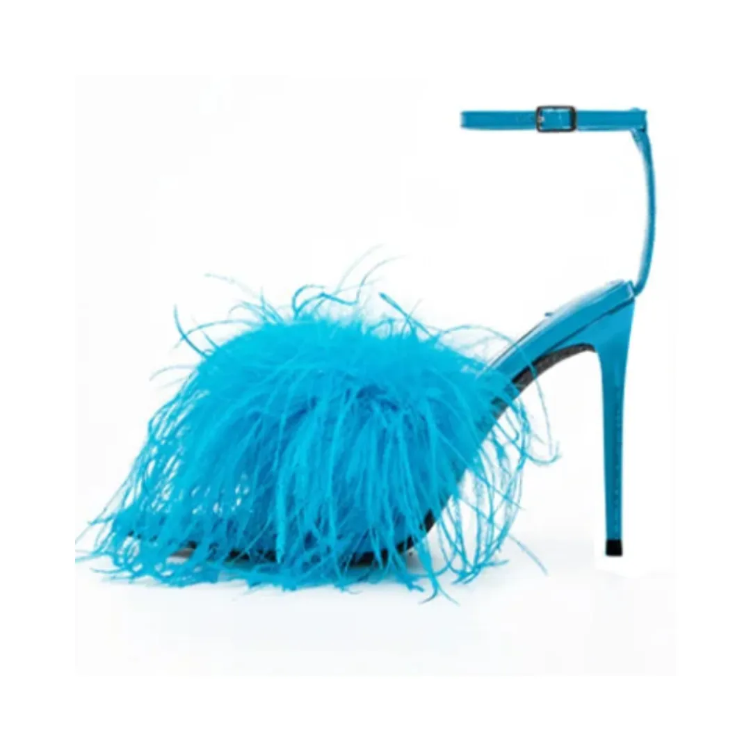 Pre Order:  Feather High Heels Strap Pointed Toe Heel Sandals