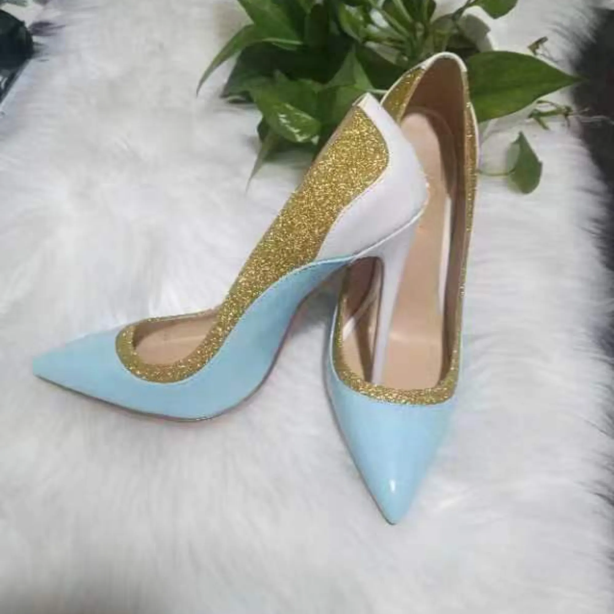 Pre Order:  Glitter Trimmed Sky Blue Stilettos