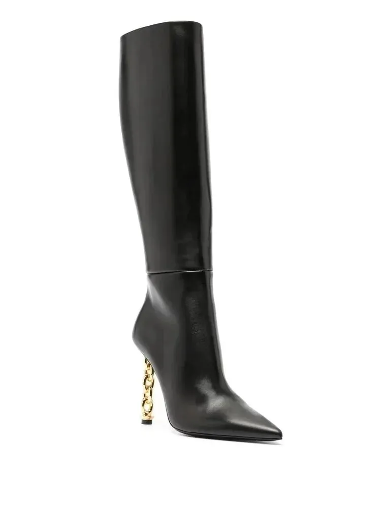 Pre Order:  Gold Chain Heels Side Zip Boots