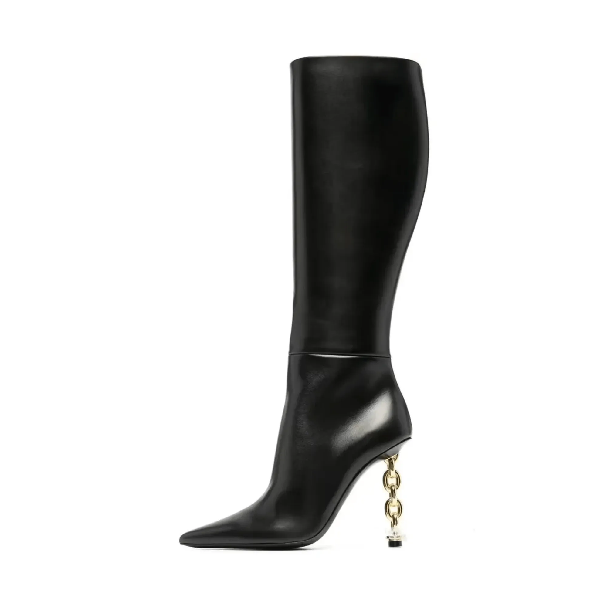 Pre Order:  Gold Chain Heels Side Zip Boots