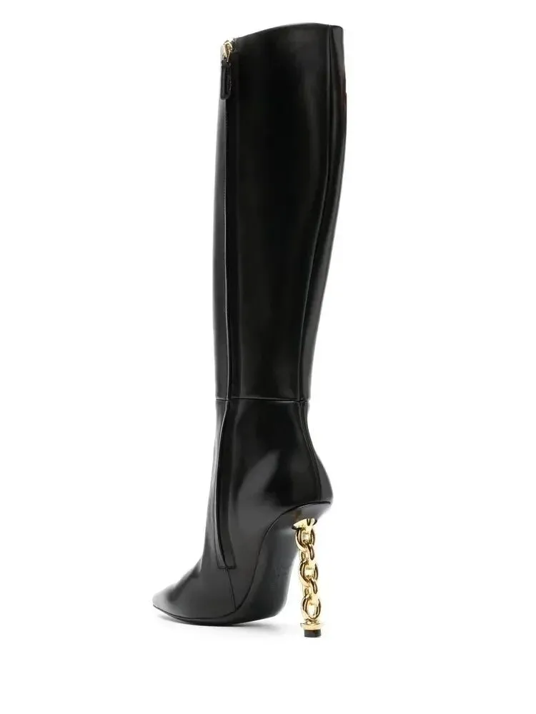 Pre Order:  Gold Chain Heels Side Zip Boots