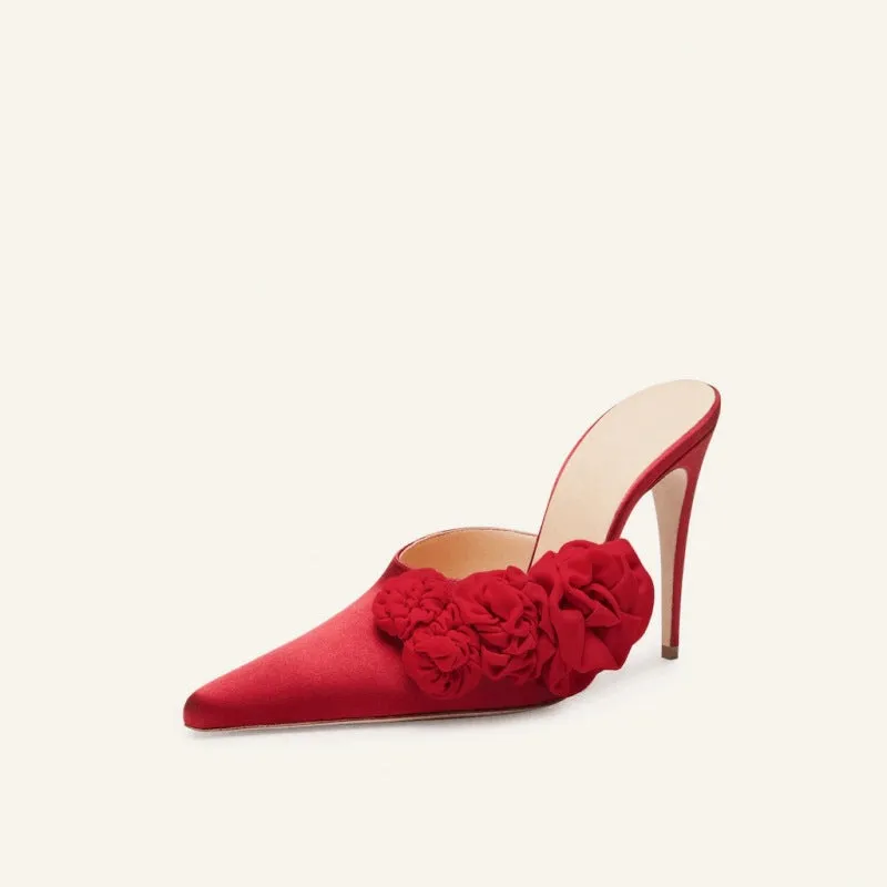 Pre Order:  Red Pumps Silk-Satin Pointed-Toe Sandals