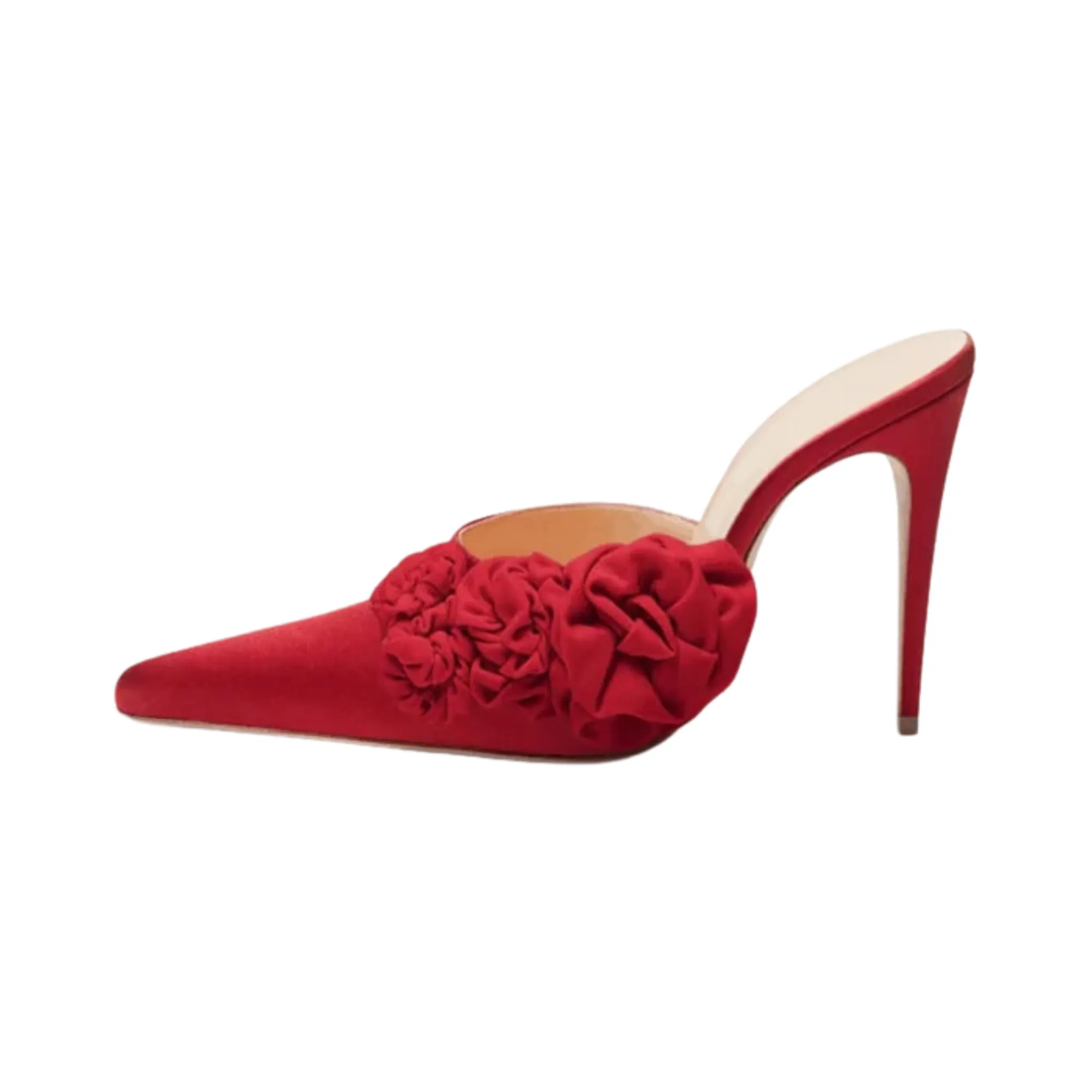 Pre Order:  Red Pumps Silk-Satin Pointed-Toe Sandals