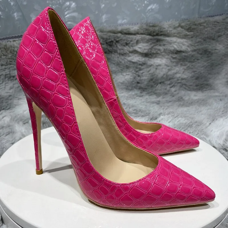 Pre Order:  Rose Pink Crocodile Pattern Pointed-Toe Shoes