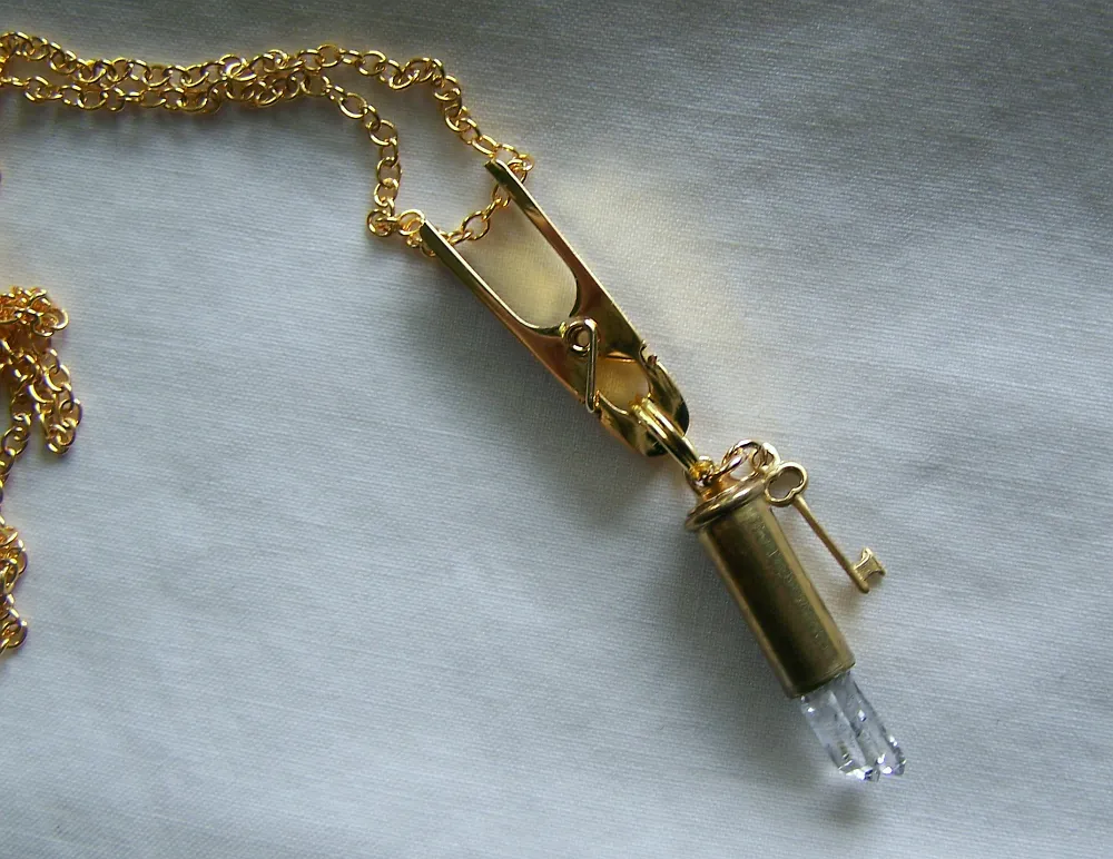 Quartz Crystal Gold Key Bullet Jewelry Necklace