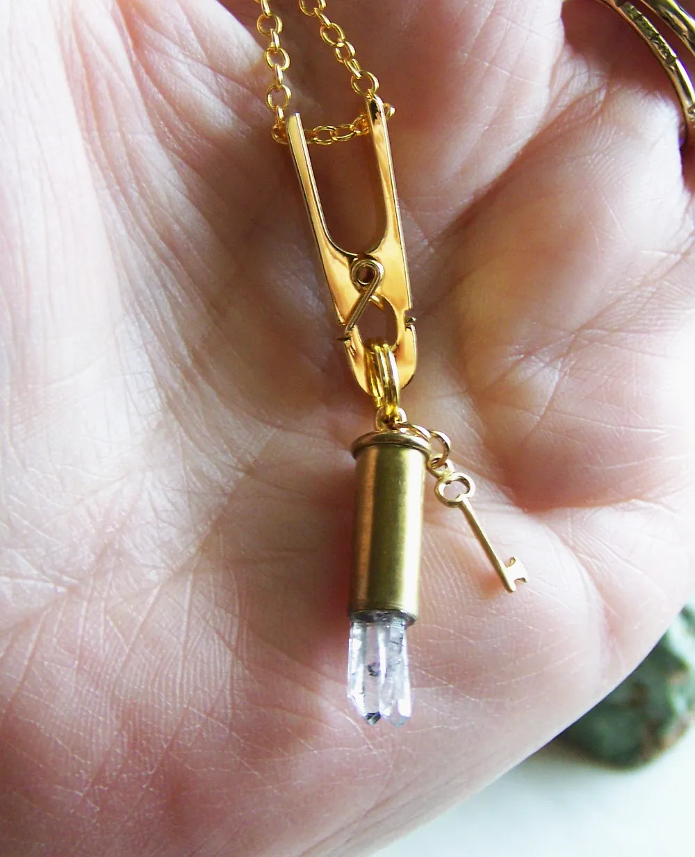 Quartz Crystal Gold Key Bullet Jewelry Necklace