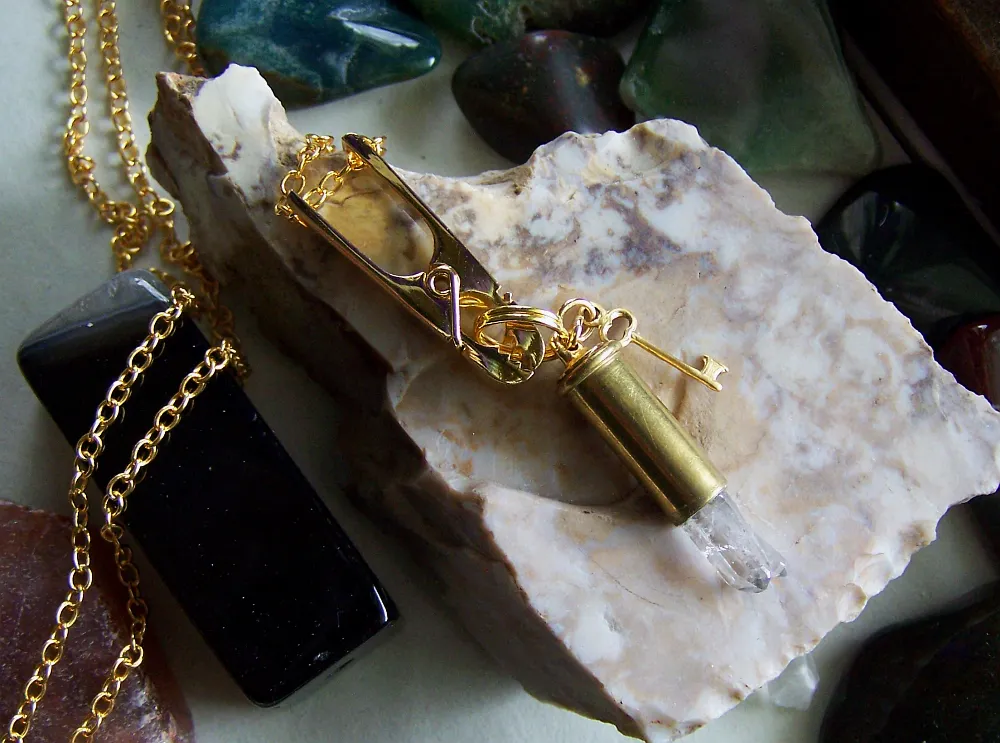 Quartz Crystal Gold Key Bullet Jewelry Necklace