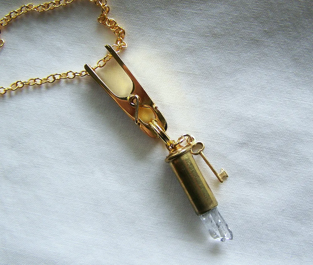 Quartz Crystal Gold Key Bullet Jewelry Necklace