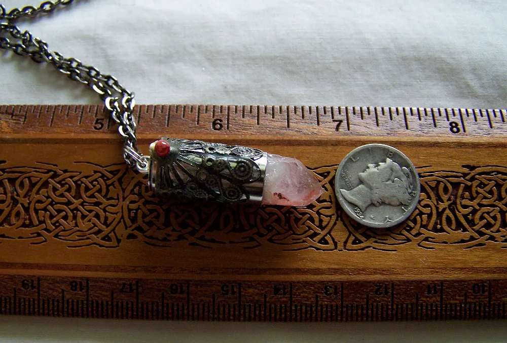 Red Hematite Phantom Quartz Filigree Bullet Jewelry Pendant