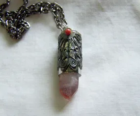 Red Hematite Phantom Quartz Filigree Bullet Jewelry Pendant