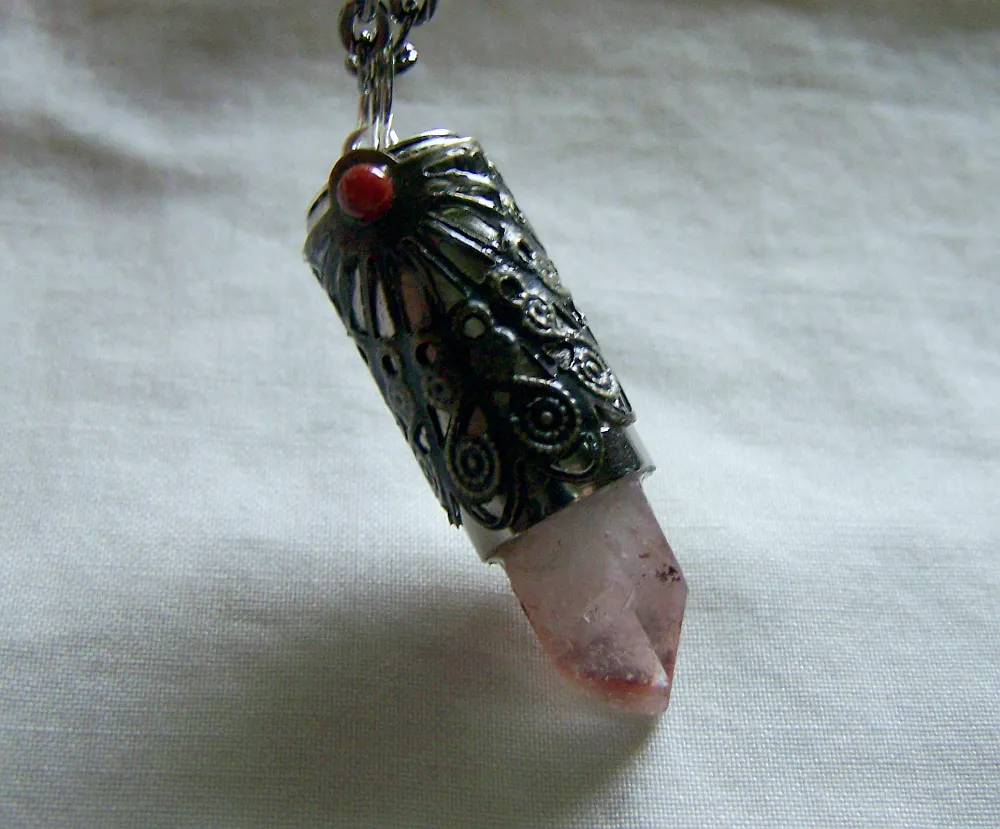 Red Hematite Phantom Quartz Filigree Bullet Jewelry Pendant