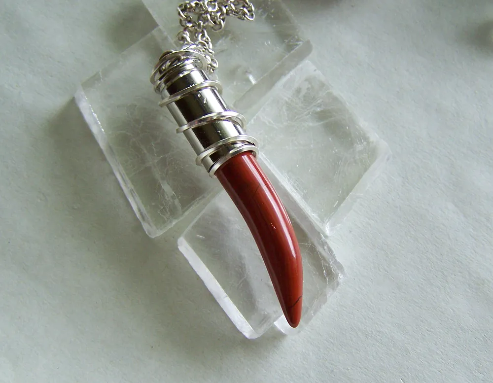 Red Jasper Cornicello Little Horn Silver Bullet Jewelry Necklace