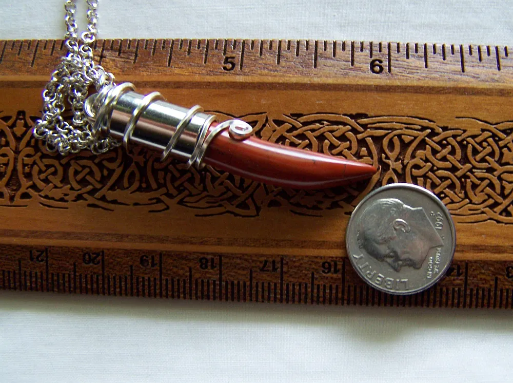 Red Jasper Cornicello Little Horn Silver Bullet Jewelry Necklace