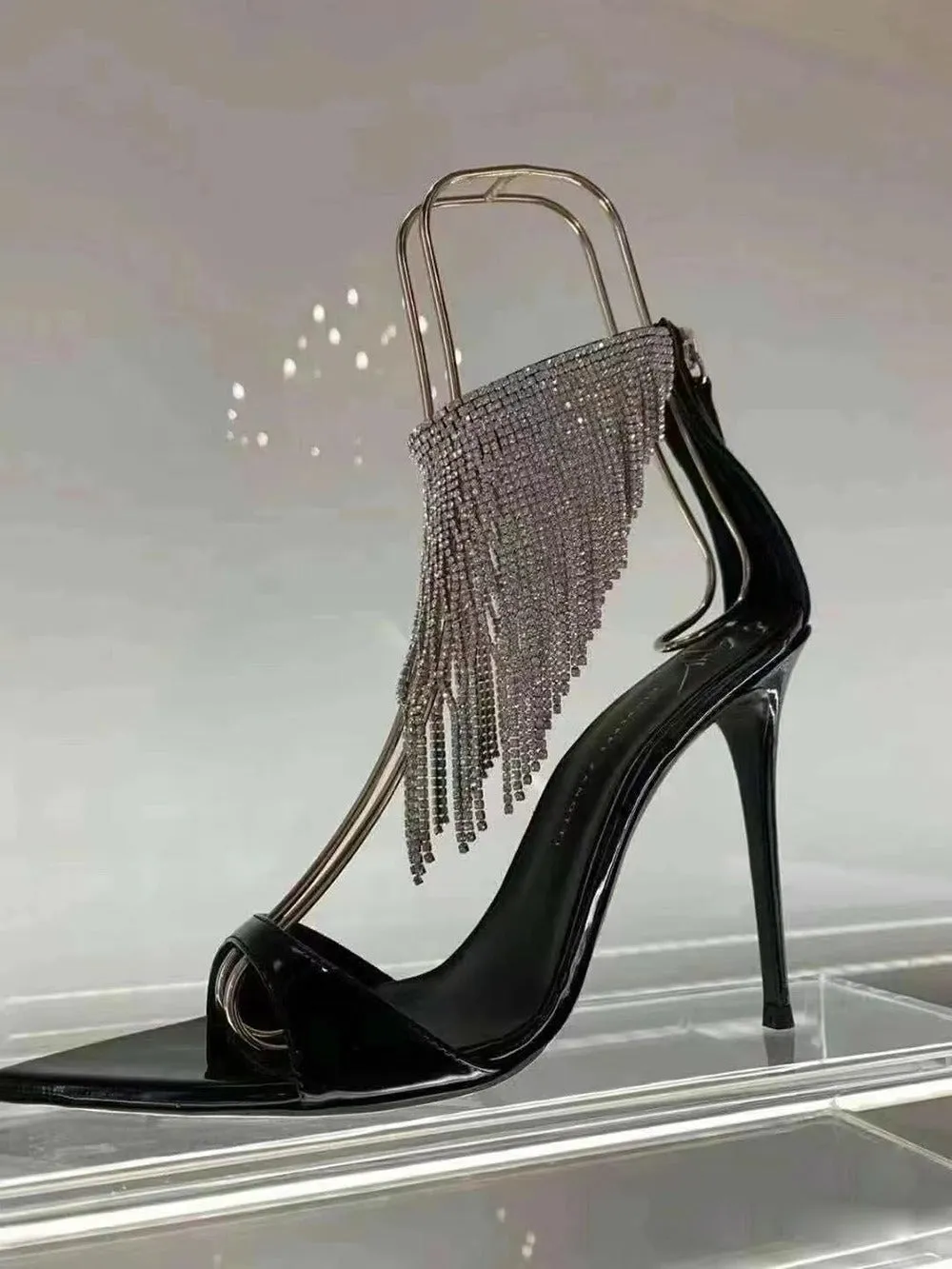 Rhinestone Tassels Pointed High Heel Sandals