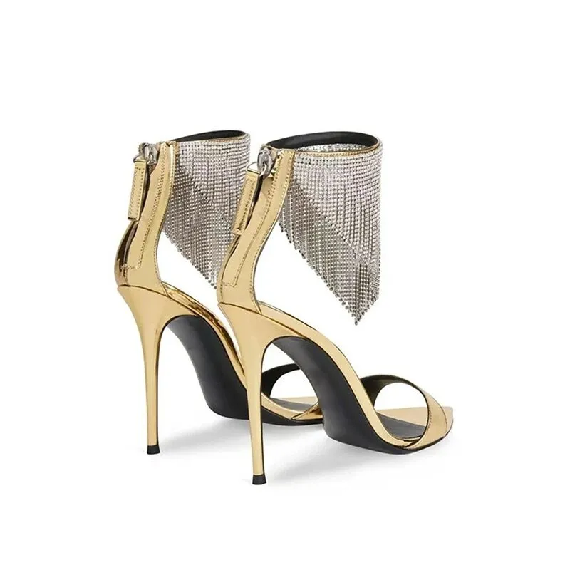 Rhinestone Tassels Pointed High Heel Sandals