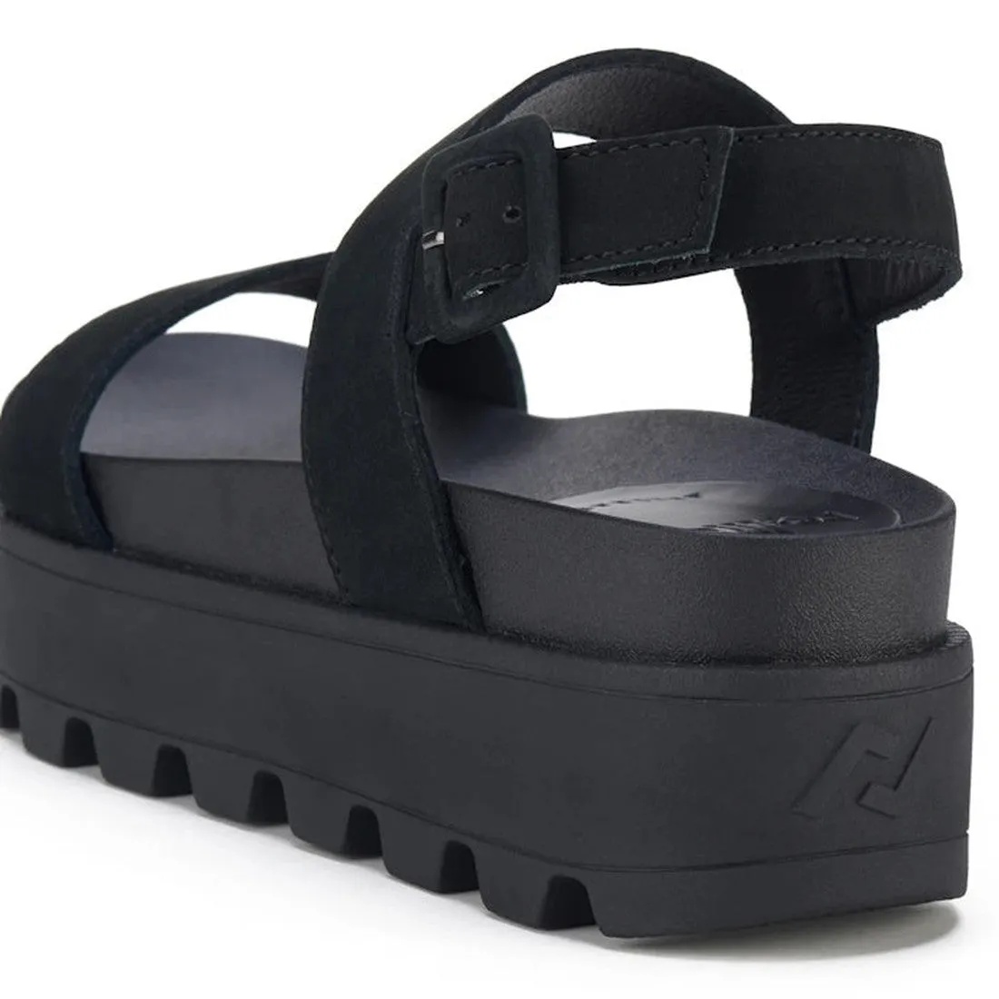 Rollie Womens Zeze Wedge Strap All Black Leather Sandal