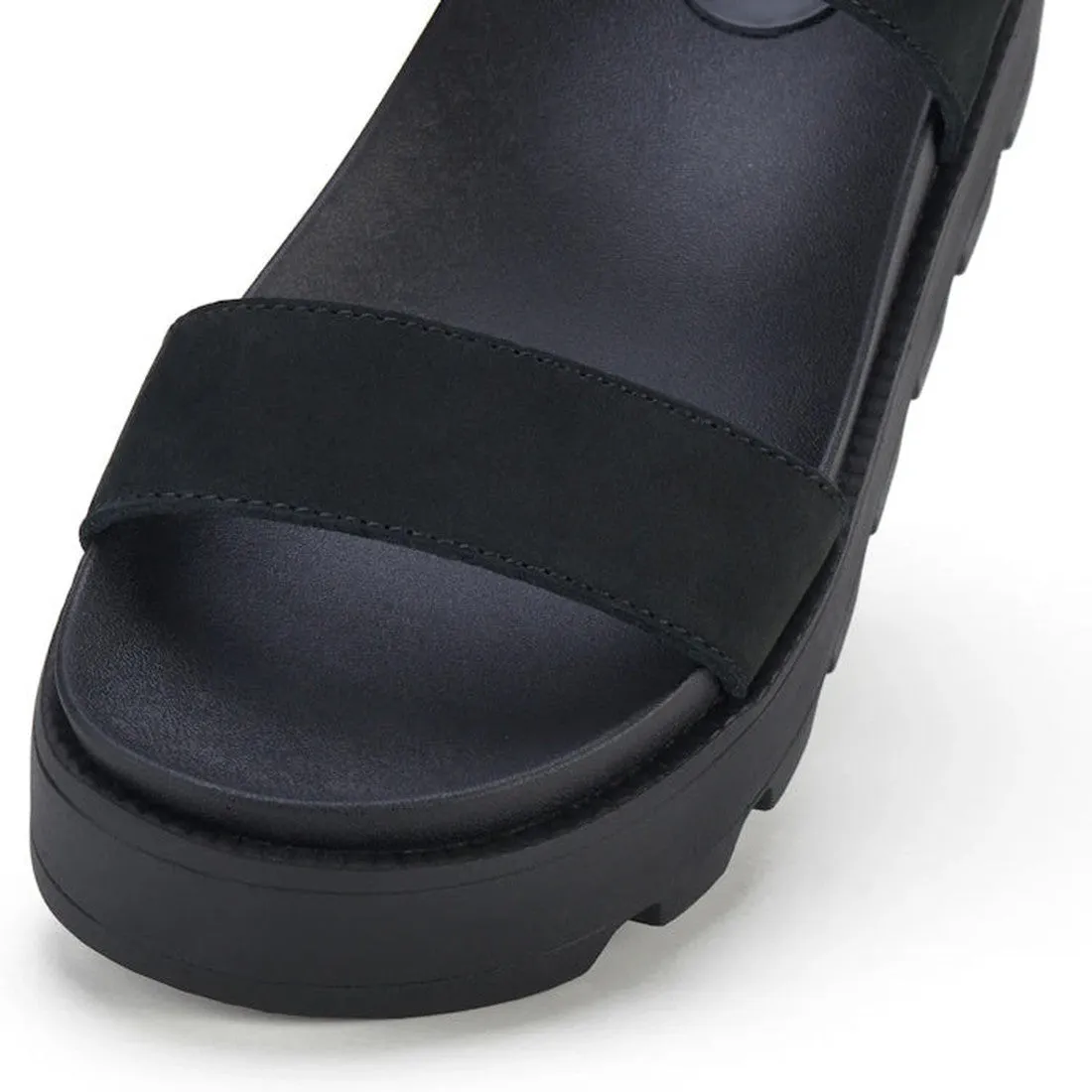 Rollie Womens Zeze Wedge Strap All Black Leather Sandal