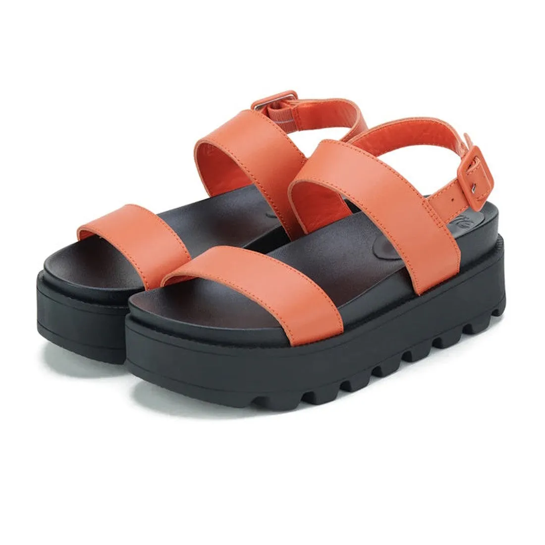 Rollie Womens Zeze Wedge Strap Tangerine/Black Leather Sandal