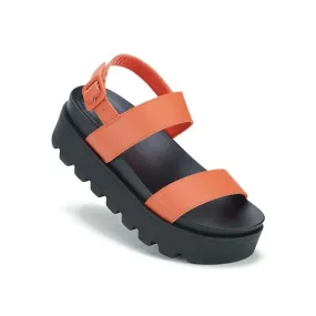 Rollie Womens Zeze Wedge Strap Tangerine/Black Leather Sandal