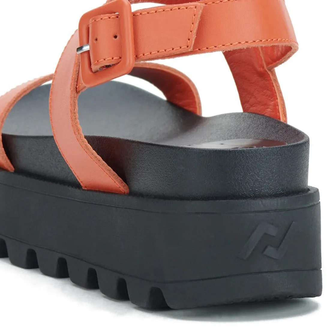 Rollie Womens Zeze Wedge Strap Tangerine/Black Leather Sandal