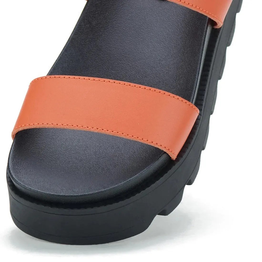 Rollie Womens Zeze Wedge Strap Tangerine/Black Leather Sandal