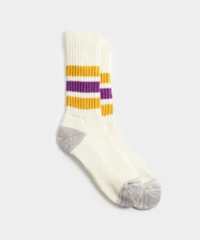 RoToTo Coarse Old School Crew Socks in Purple / Yellow