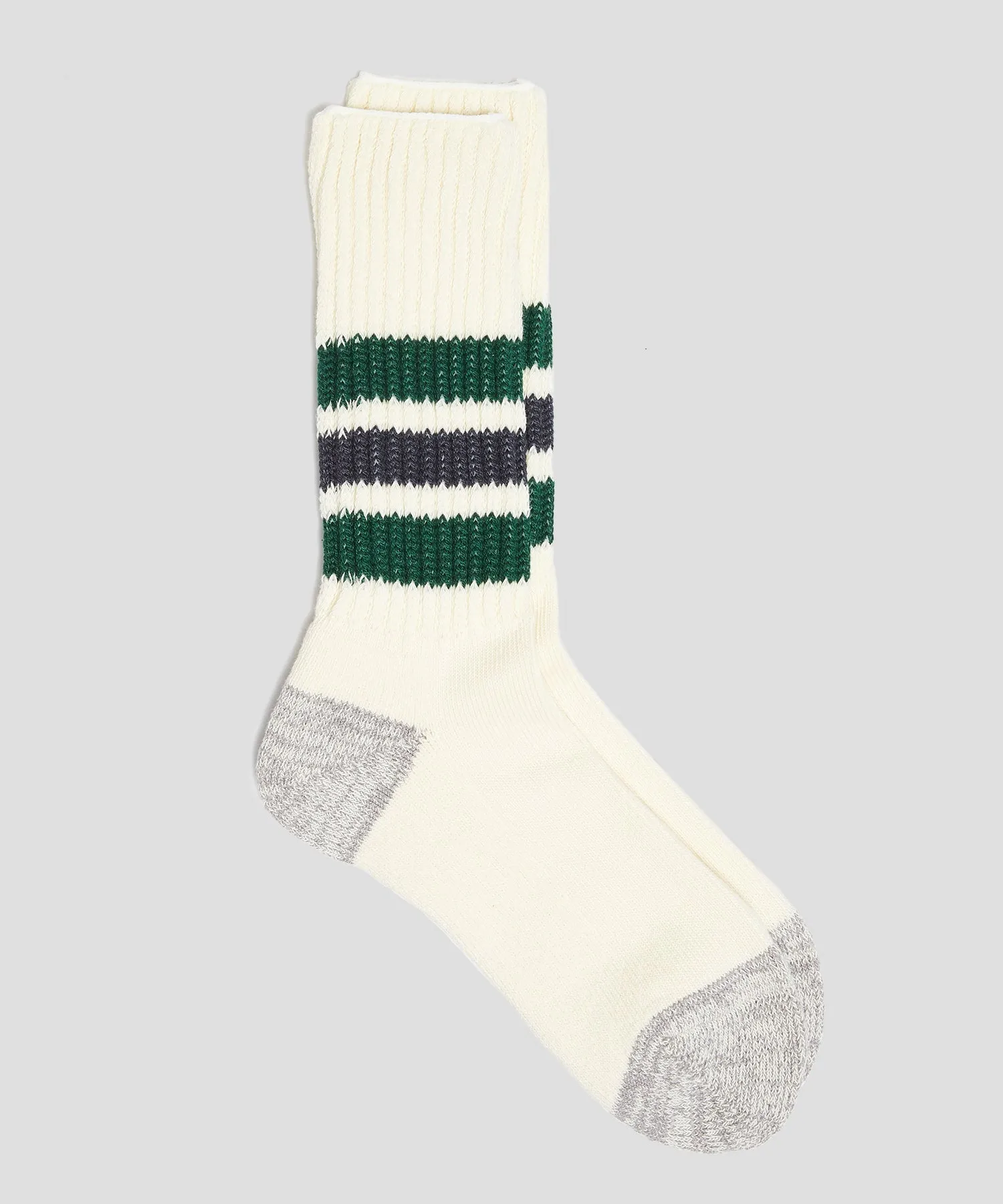 RoToTo Coarse Ribbed Old School Crew Socks in Green / Charcoal