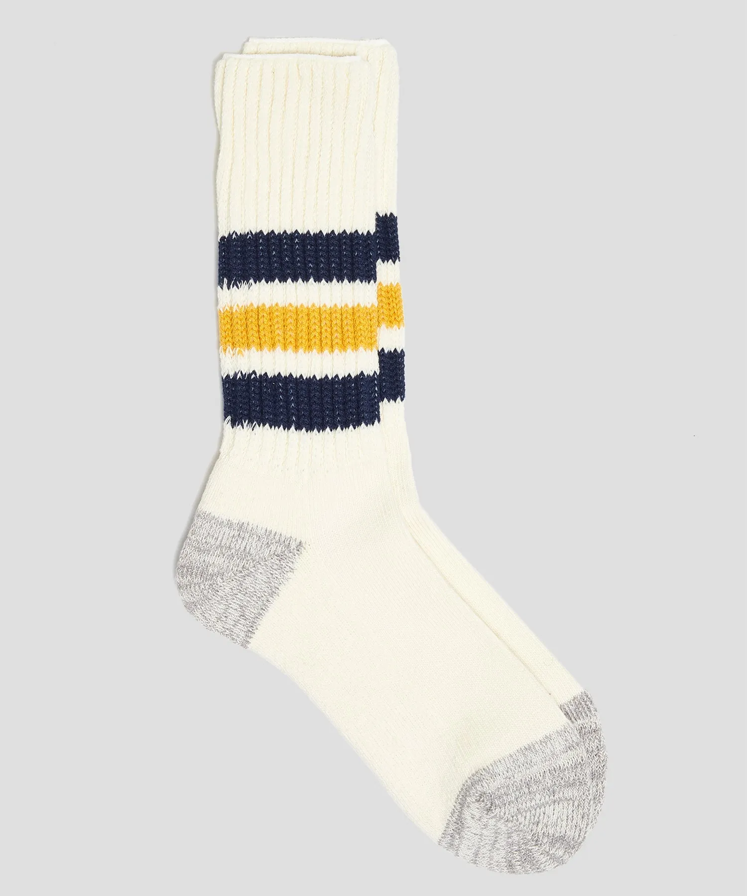 RoToTo Coarse Ribbed Old School Crew Socks in Navy / Yellow