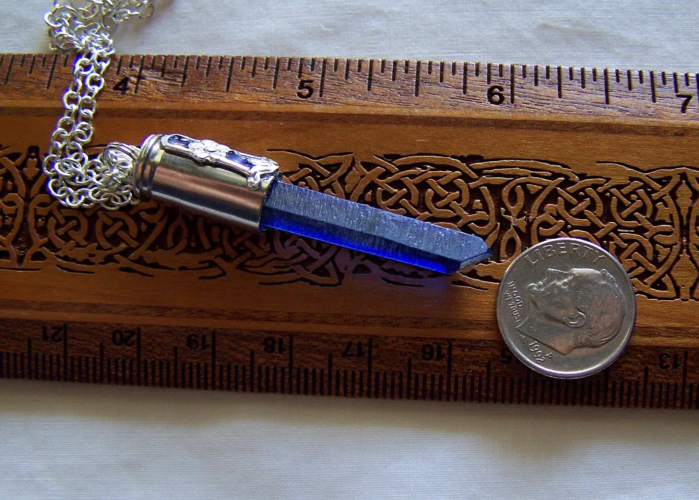 Royal Blue Quartz Forget Me Not Silver Bullet Pendant