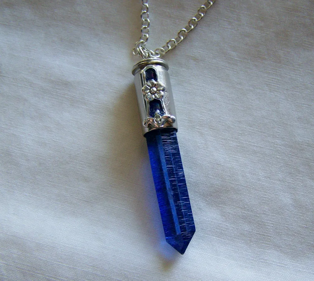 Royal Blue Quartz Forget Me Not Silver Bullet Pendant