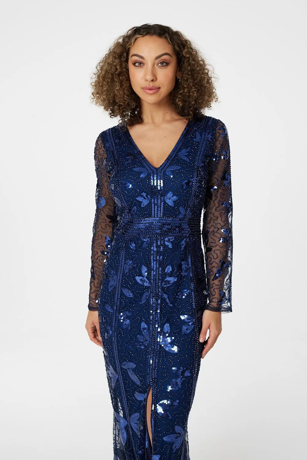 Sequin Long Sleeve Maxi Dress