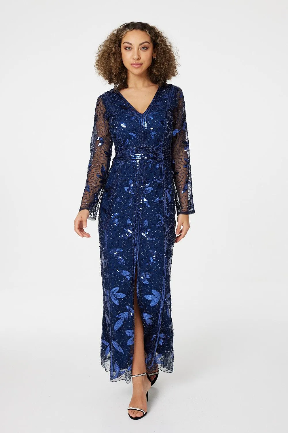 Sequin Long Sleeve Maxi Dress