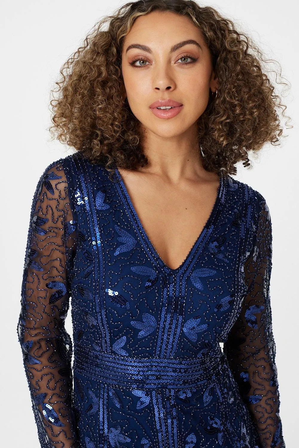 Sequin Long Sleeve Maxi Dress