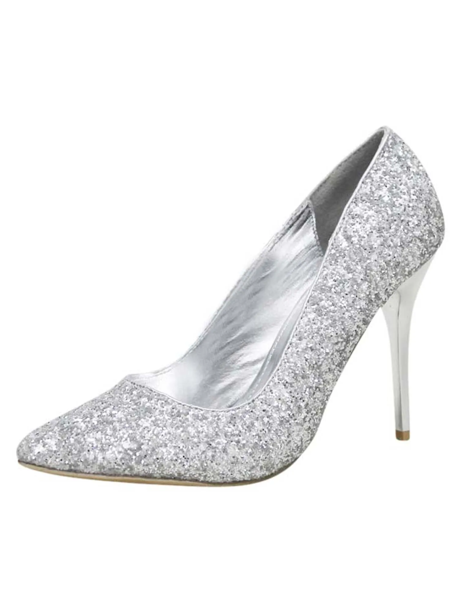 Silver Glitter Pointed Stiletto Pumps For Women Size 7.5