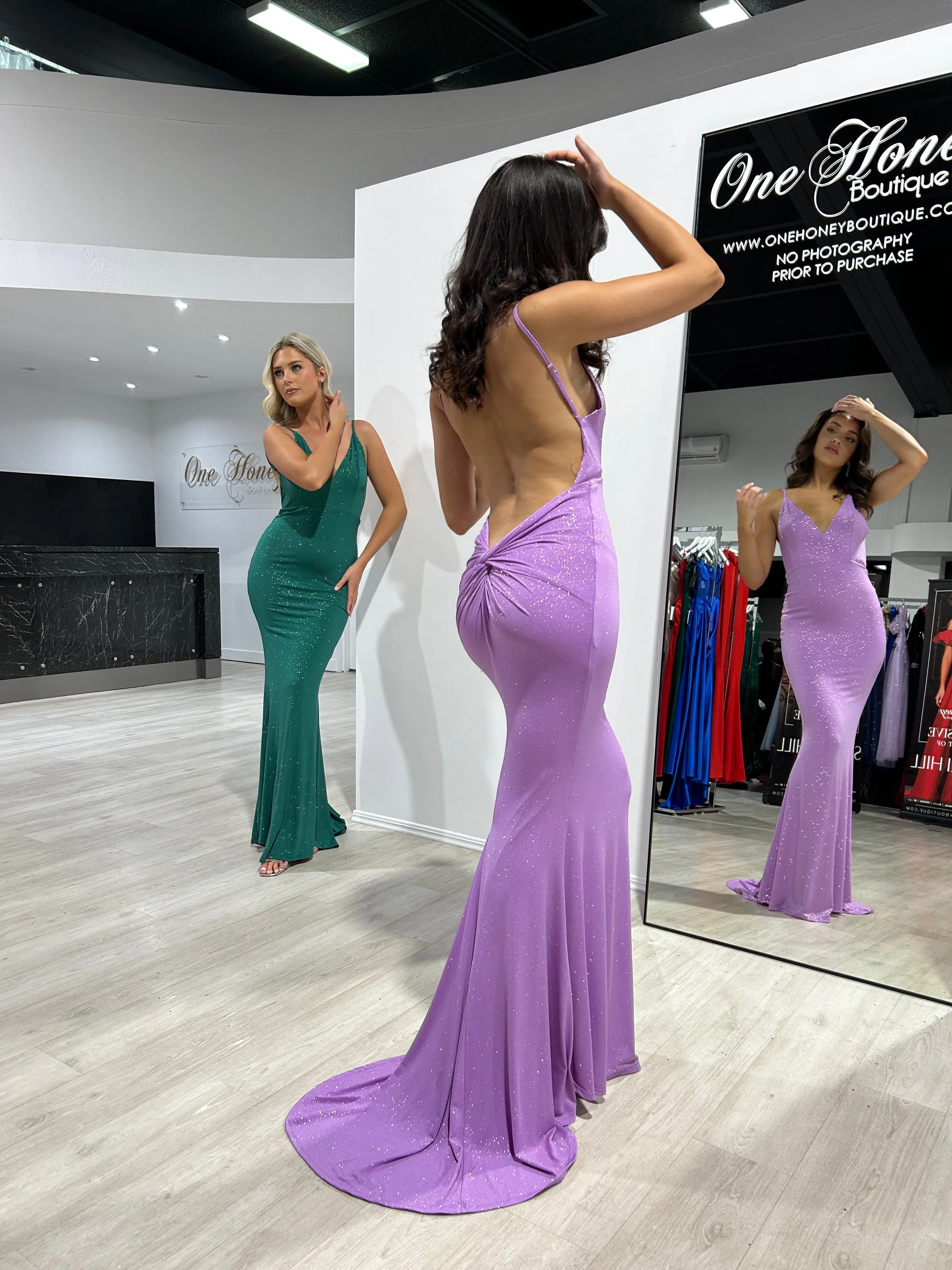 SKY Glitter Bum Scrunch Low Back Mermaid Formal Dress