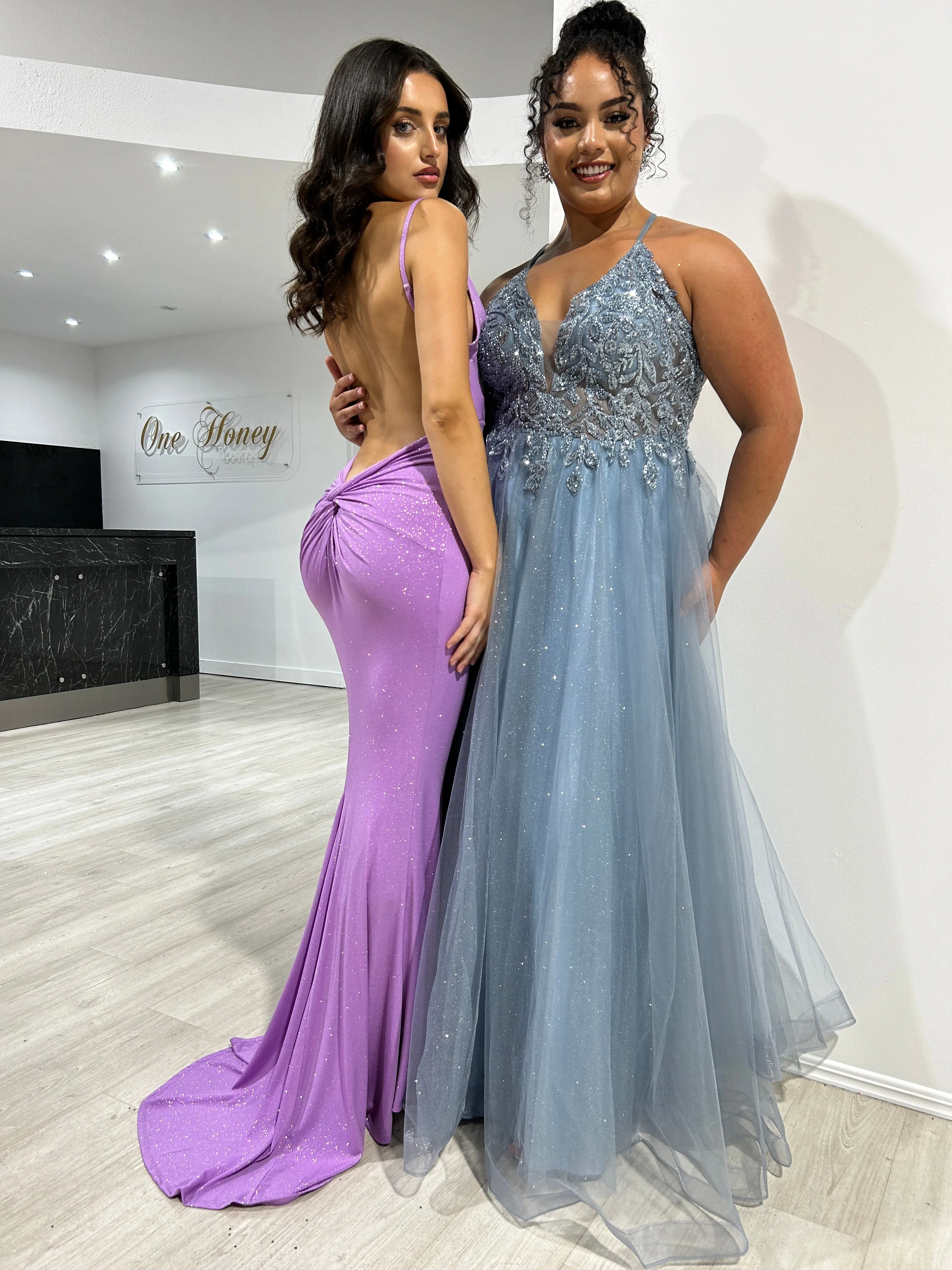 SKY Glitter Bum Scrunch Low Back Mermaid Formal Dress