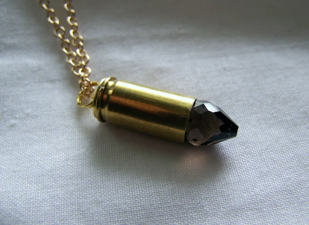 Smoky Quartz Faceted Crystal Bullet Jewelry Pendant