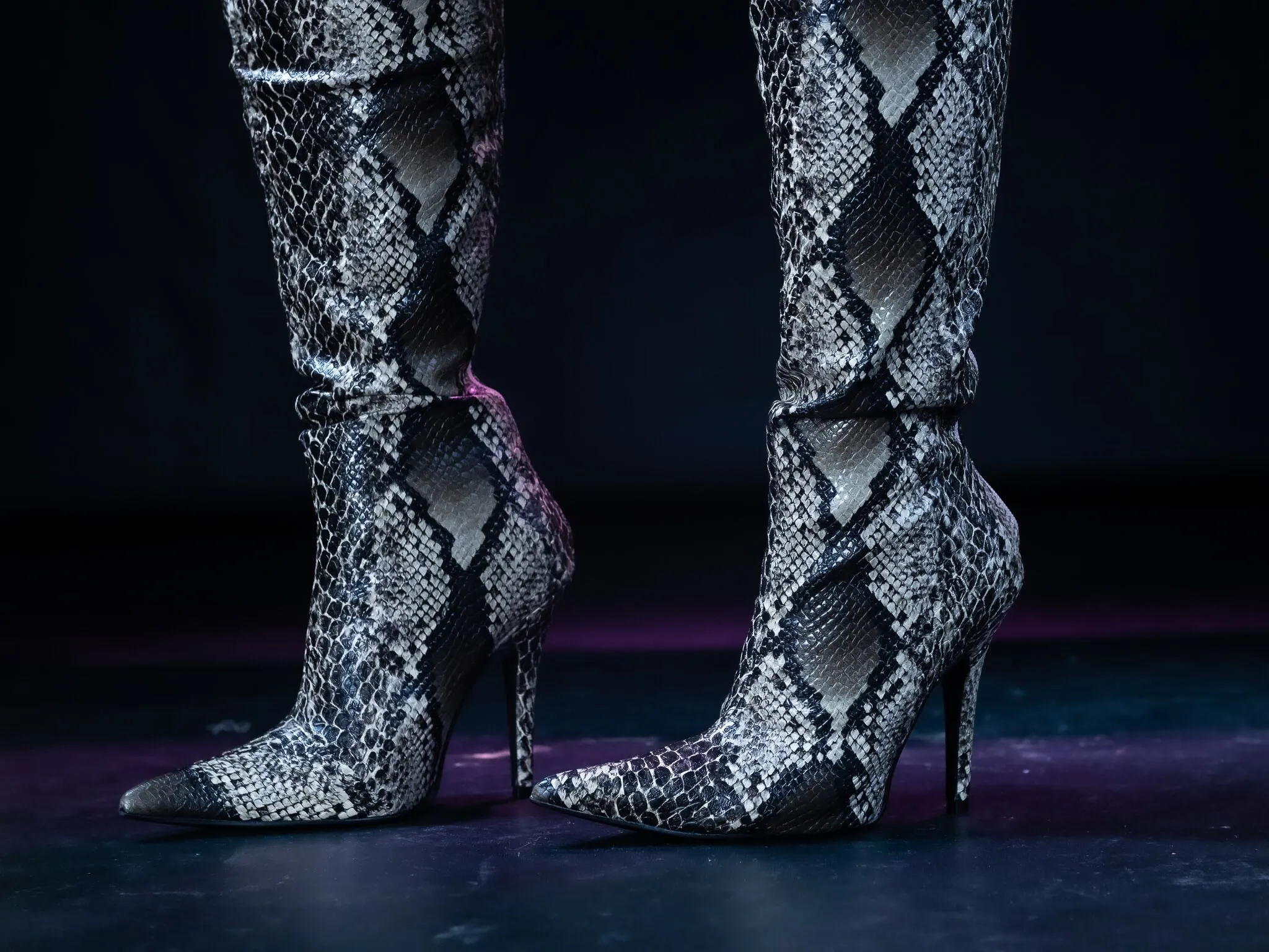 Snakeskin Print Thigh High Rise Stiletto Boot