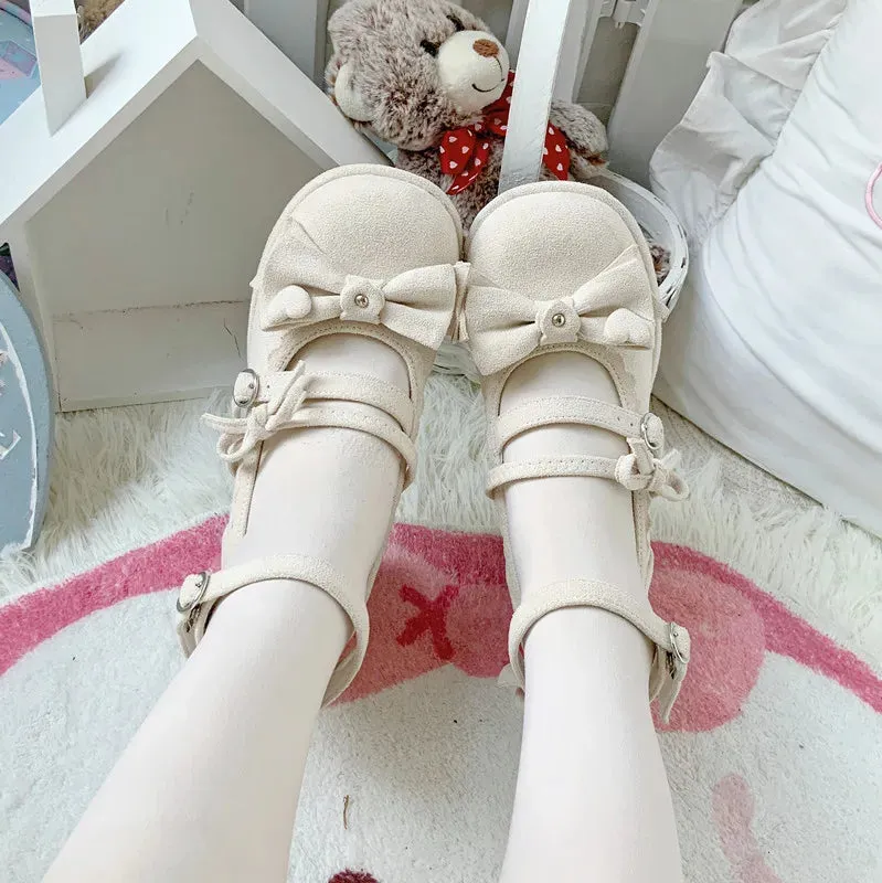 Sohiwoo Fashion All-Match Round Toe Square Heel Women's High Heels Spring and Autumn Elegant Sweet Bow Ankle-Strap Buckle High Heels