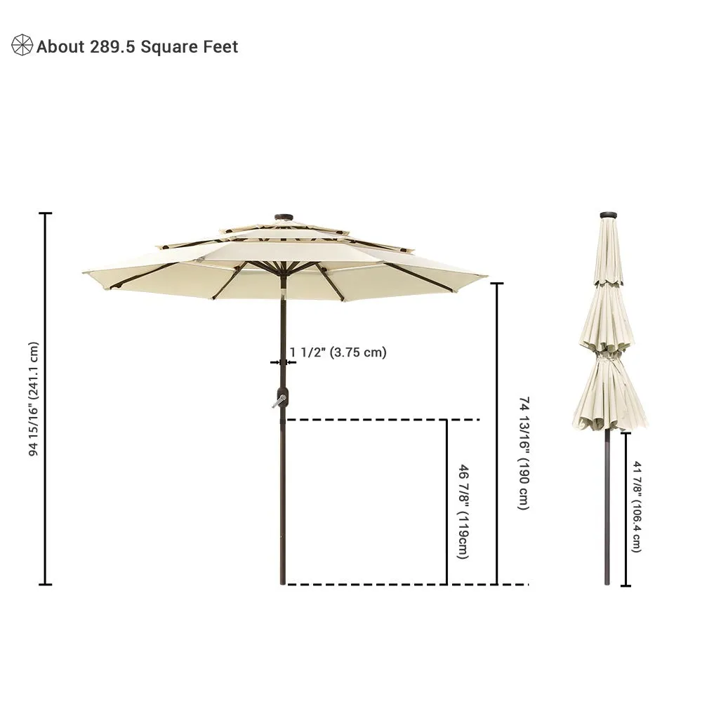 Solar Patio Umbrella w/ Light Bulbs Tilt 3-Tiered 9ft 8-Rib