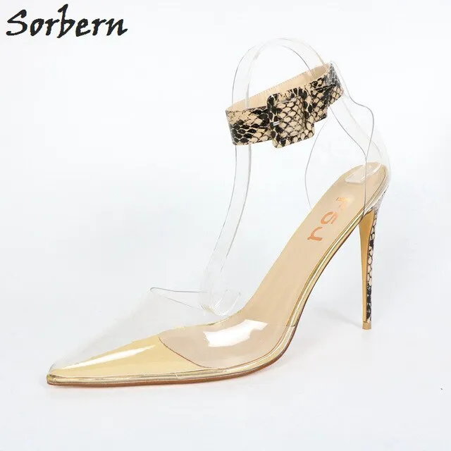 Sorbern High Heels Buckle Strap See Through PVC Ankle Strap