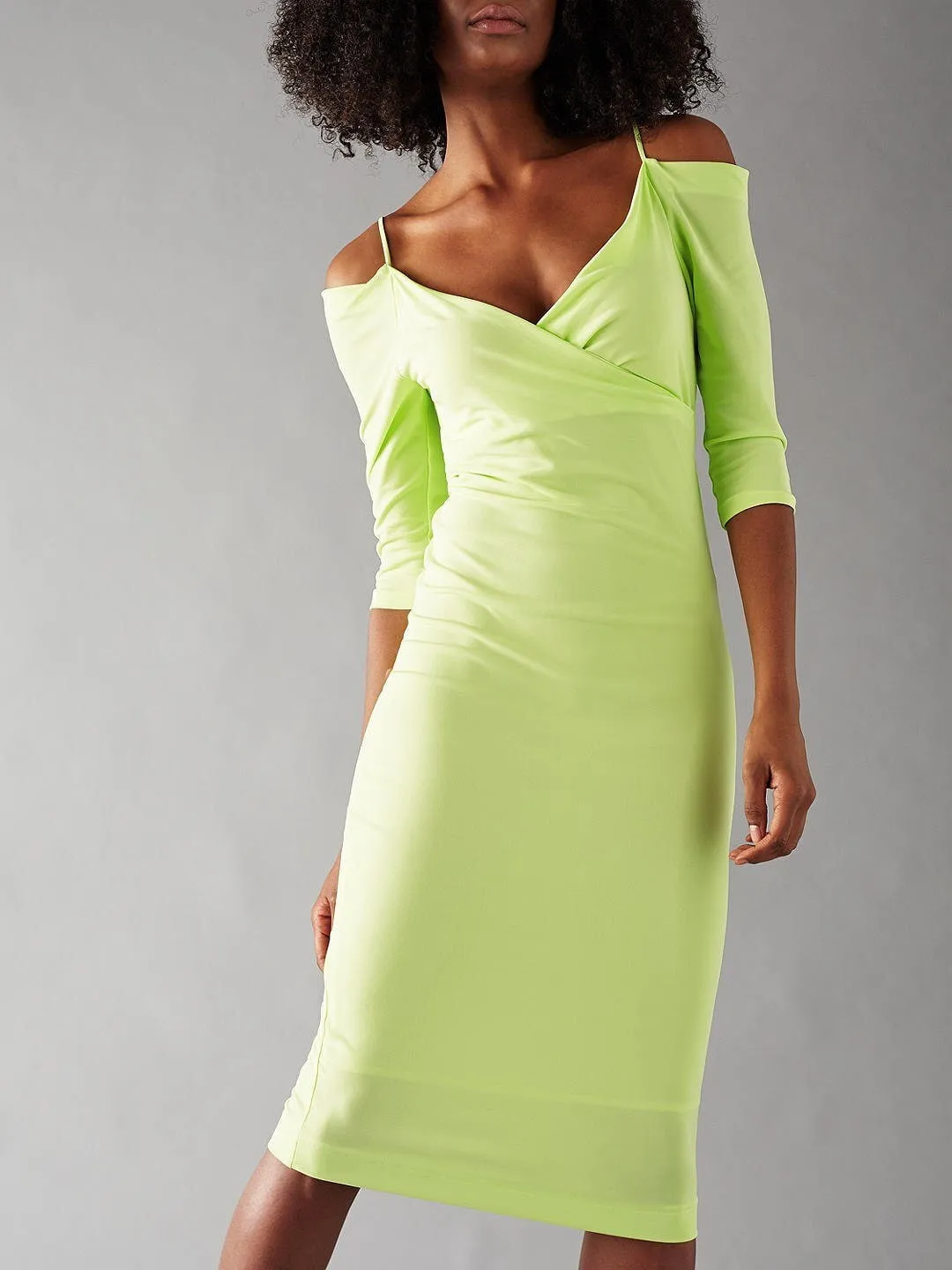 St Studio Womens Lime Off Shoulder Strap Dress Size M  UK 8 US 4 EU 36 RRP £99