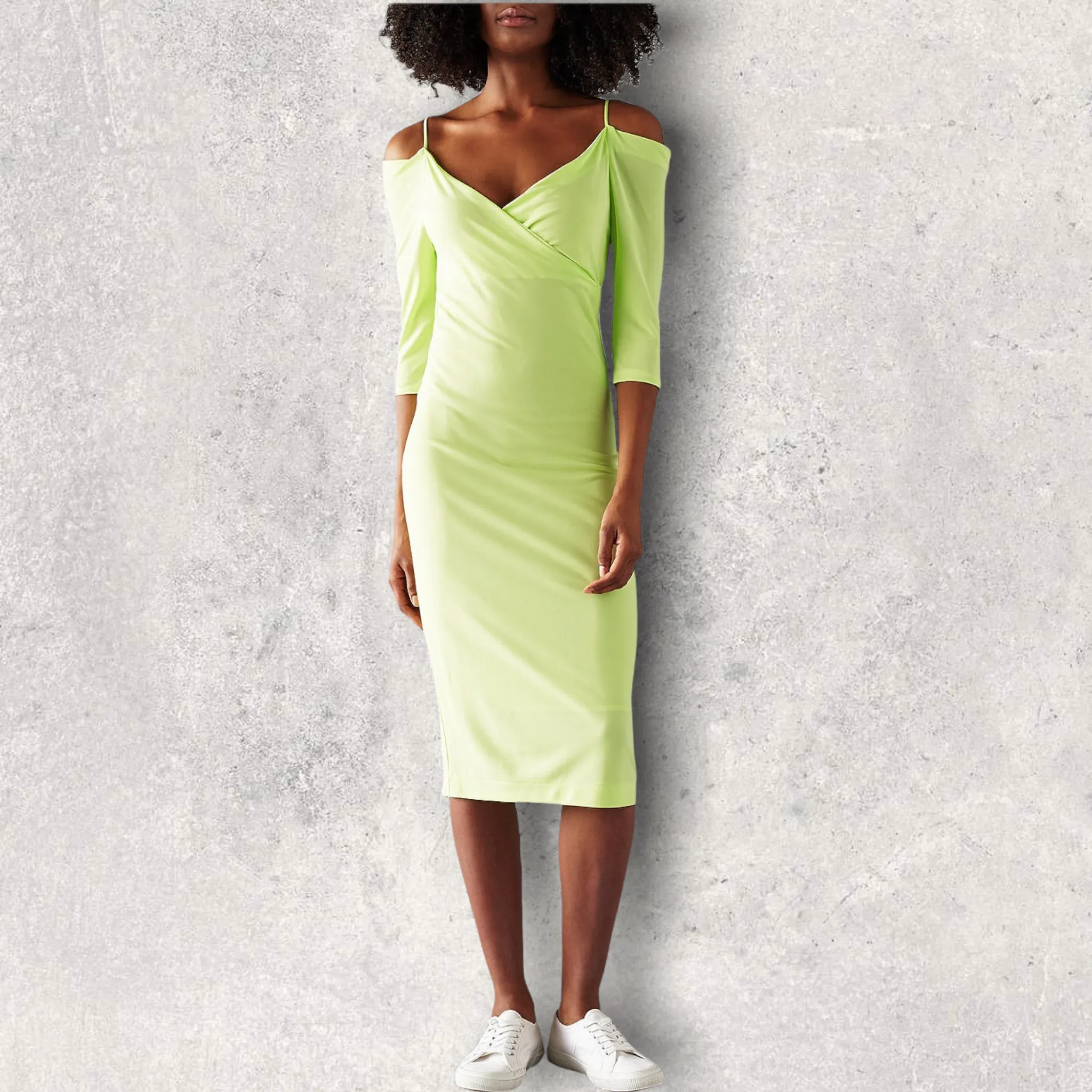 St Studio Womens Lime Off Shoulder Strap Dress Size M  UK 8 US 4 EU 36 RRP £99