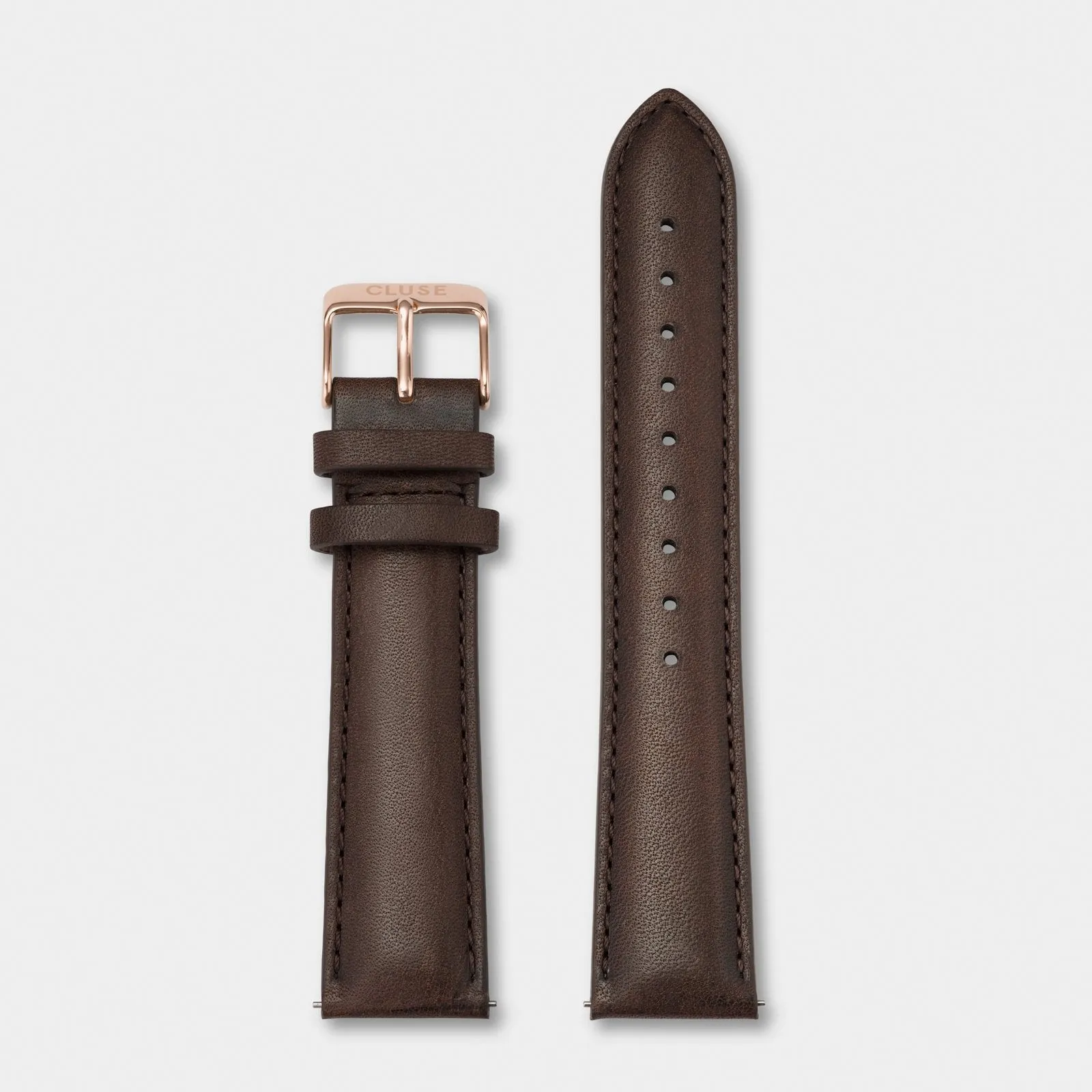 Strap 20 mm Leather Dark Brown, Rose Gold Colour