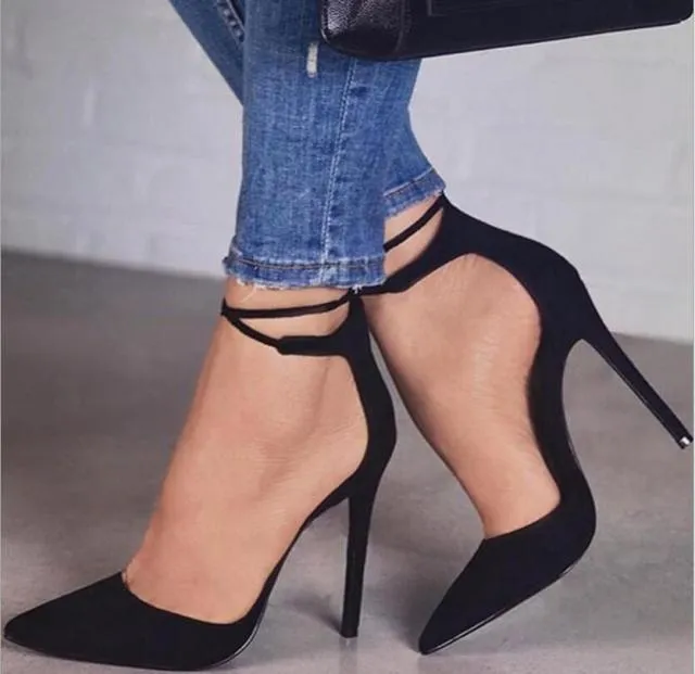 Suede High Strap Soft Touch Thin Heels